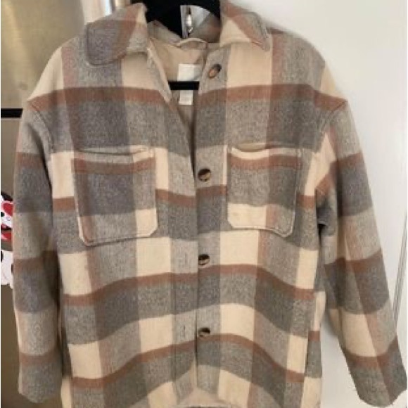 h&m neutral plaid jacket - Picture 1 of 3